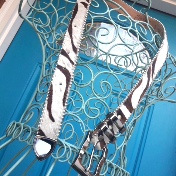 BB Simon Accessories - Fur Belt Genuine Leather BB Simon Speckle Cow Hair